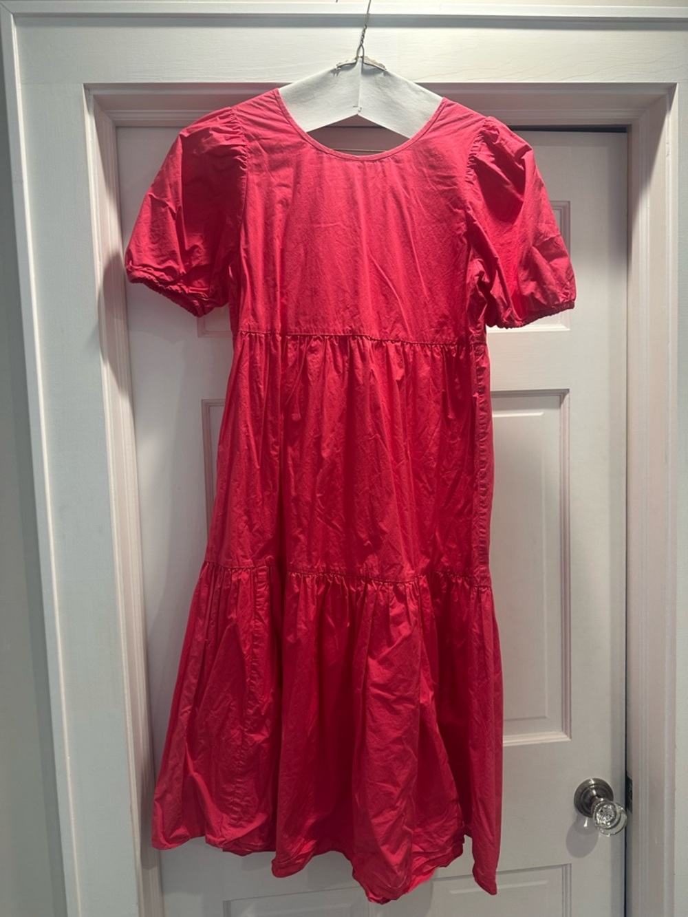 Peter Som Bright Red Puff-Sleeve Tiered Maxi Dress